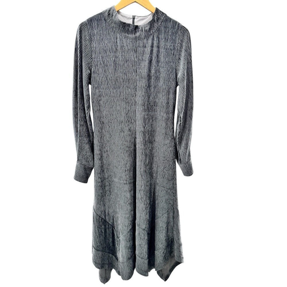 Soft Surroundings Salvaza Midi Dress Velvet Textured Handkerchief Gray Silver XS